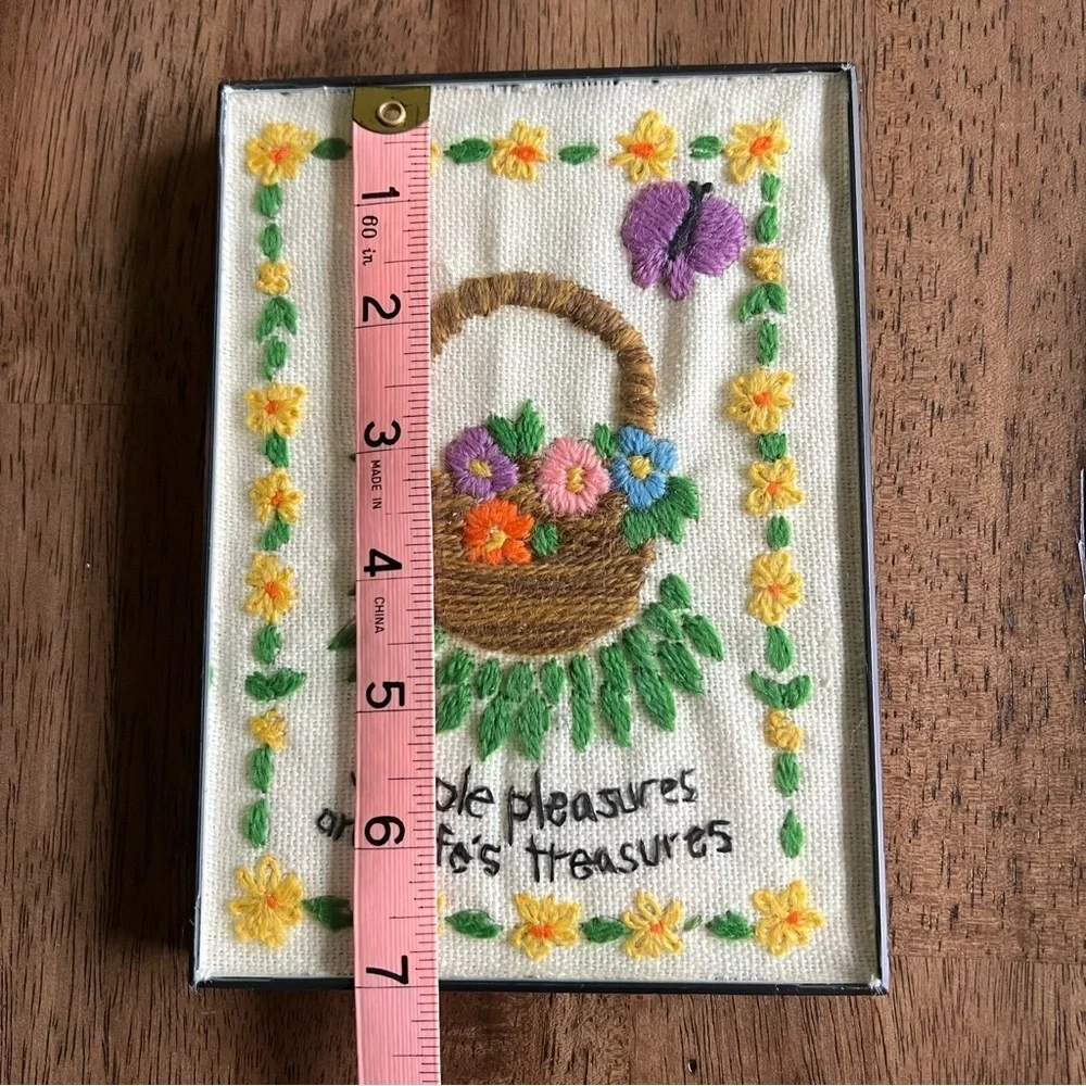Vintage Embroidered “Simple Pleasures Are Life’s Treasures” Wall Art